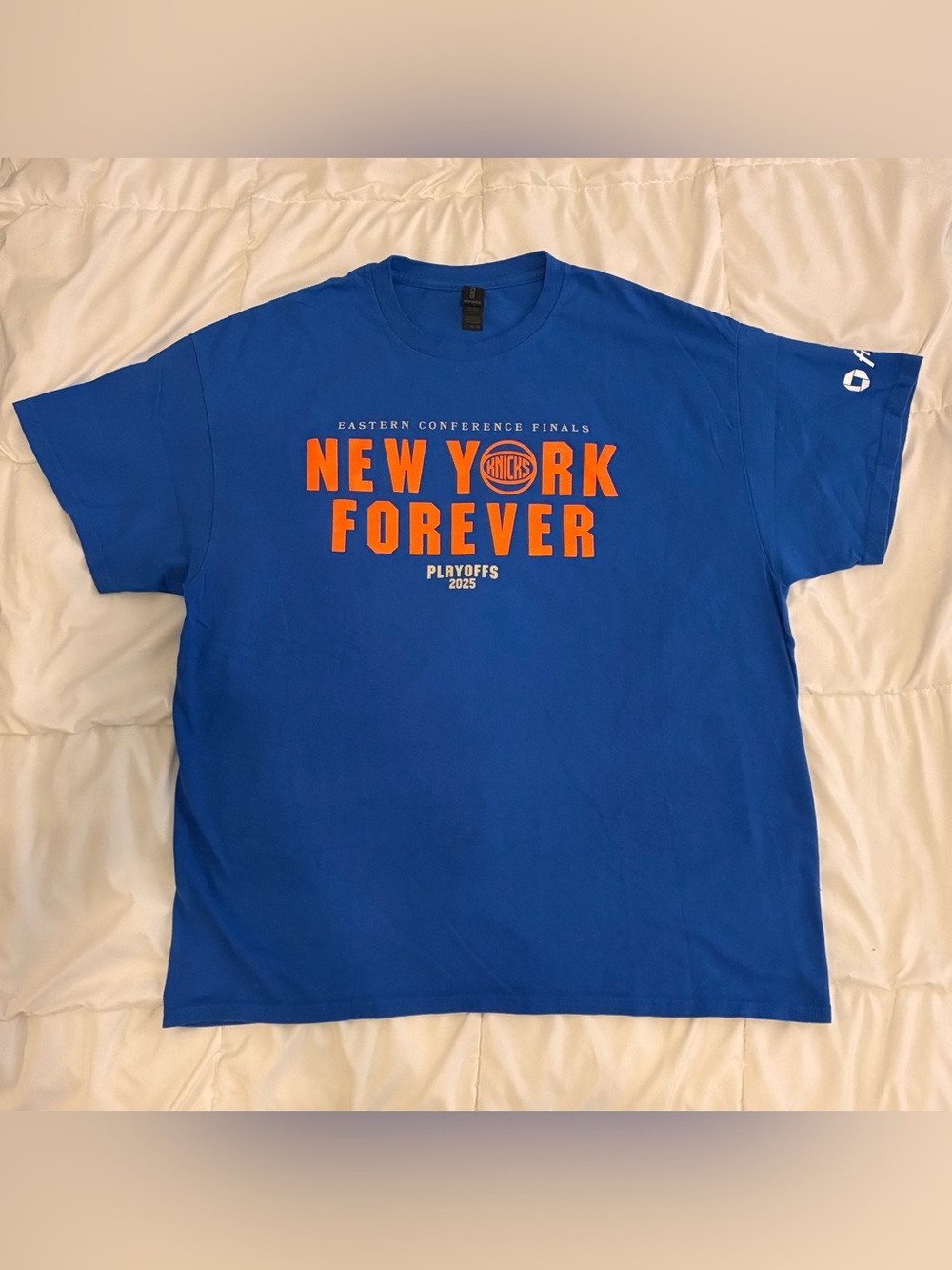 New York Knicks Forever Playoffs 2025 T-Shirt in Blue Size XL